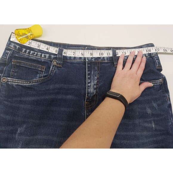 Blue Monkey Jeans Mens Size 34 x 32 Distressed Exc. Used Cond Dark Wash Whiskers - Picture 5 of 10